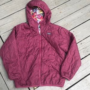 Patagonia girls size 14 down reversible coat with hood